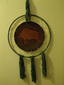 Green Grizzly Bear with fringe  10 in nominal Dia  $125.00
