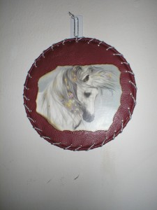 Grey Horse on Burgundy